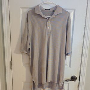 Blue and Gray Striped Polo Shirt